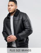 Barneys Plus Faux Leather Bomber With Fleece Collar Jacket - Black
