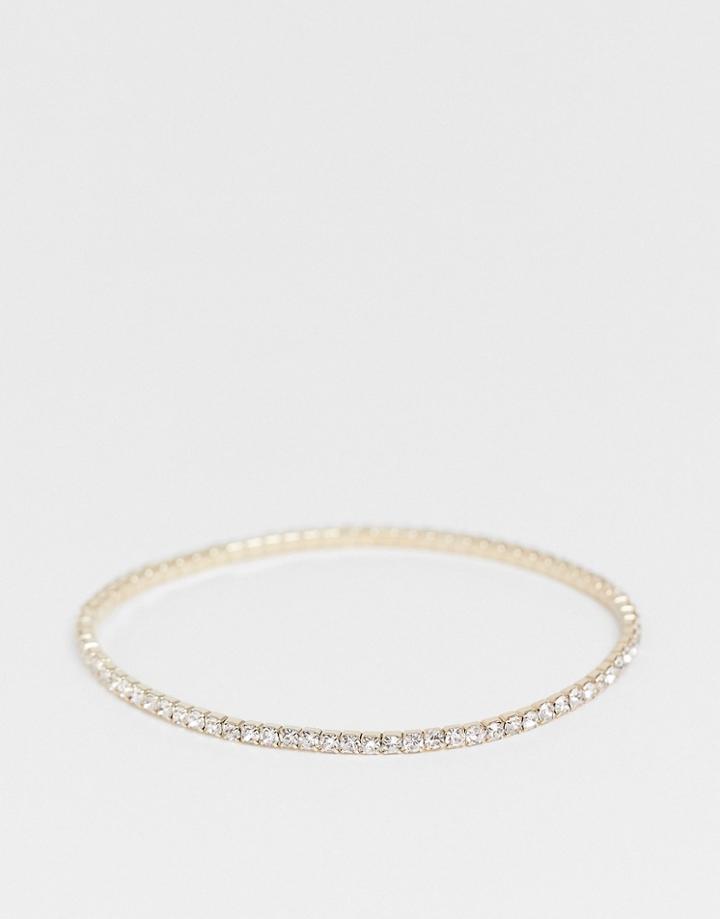 Asos Design Stretch Bracelet With Crystal In Gold Tone - Gold