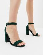 New Look Barely There Block Heeled Sandal In Dark Green - Black