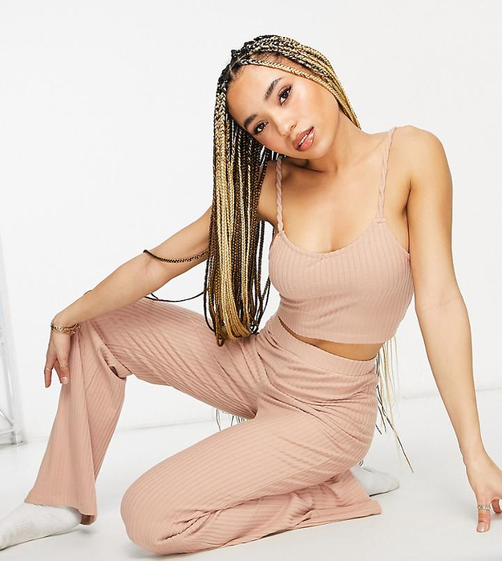 Asyou Lounge Coordinating Twist Strap Crop Tank In Mocha-brown