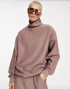 Asos Design Oversized Turtle Neck Sweatshirt In Washed Brown - Part Of A Set