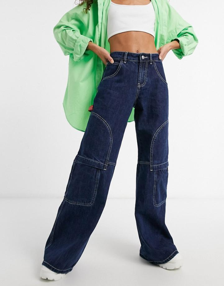 Jaded London Super Oversized Skater Jeans With Stitch Detail-blue