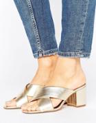 New Look Cross Strap Leather Heeled Mule - Gold