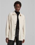 Bershka Cord Shacket In Ecru-neutral