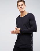 Hugo By Hugo Boss Doops Long Sleeve Top Scoop Neck Raw Edge - Black