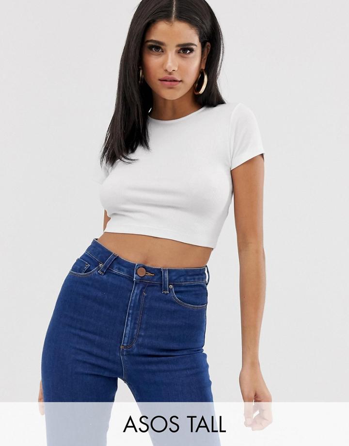 Asos Design Tall Short Sleeve Crop T-shirt In White - White