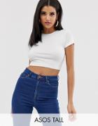 Asos Design Tall Short Sleeve Crop T-shirt In White - White