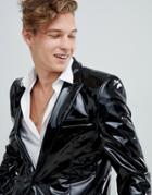 Asos Design Skinny Suit Jacket In Black Pvc - Black