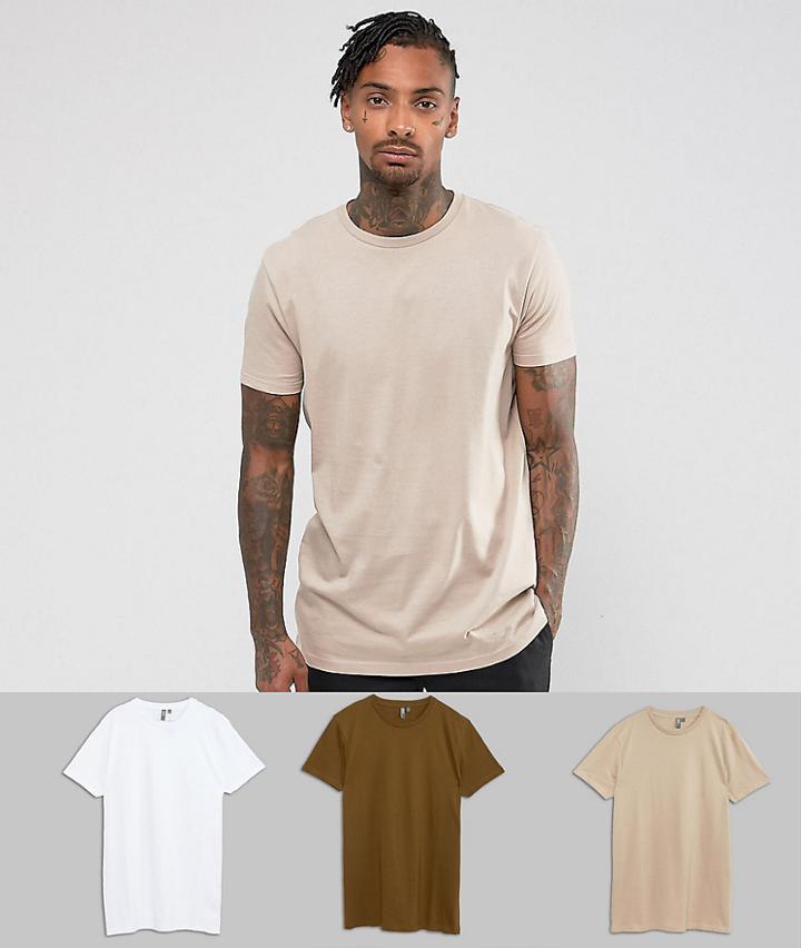 Asos Design Longline T-shirt 3 Pack Save - Multi