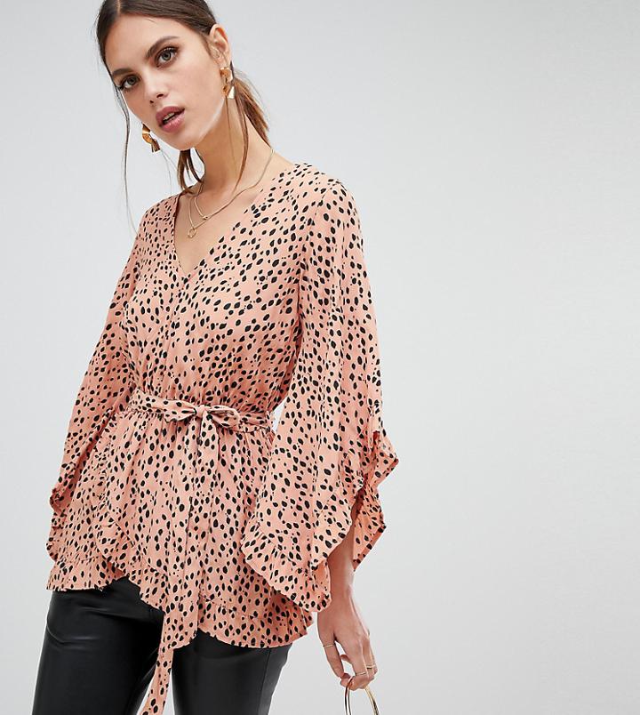 River Island Frill Sleeve Top In Animal Print - Multi