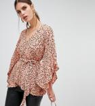 River Island Frill Sleeve Top In Animal Print - Multi