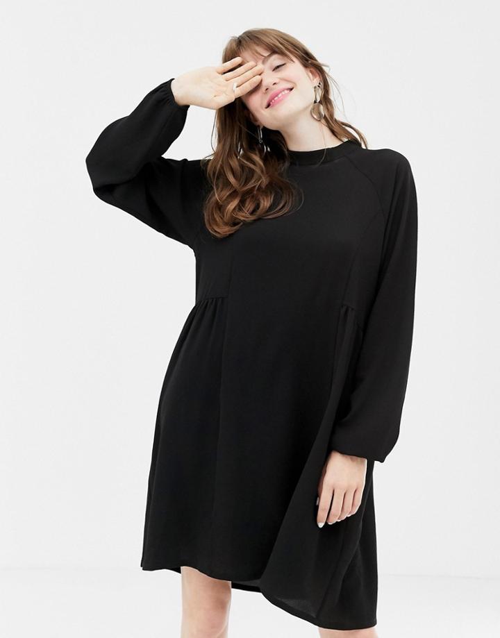 Monki High Neck Smock Dress In Black - Black