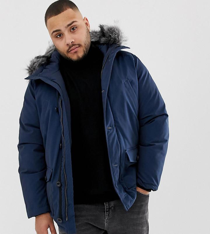 Devils Advocate Plus Premium Parka With Japanese Faux Fur Hood Coat-navy