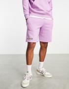 Asos Design Relaxed Shorts In Purple With Text Print - Part Of A Set
