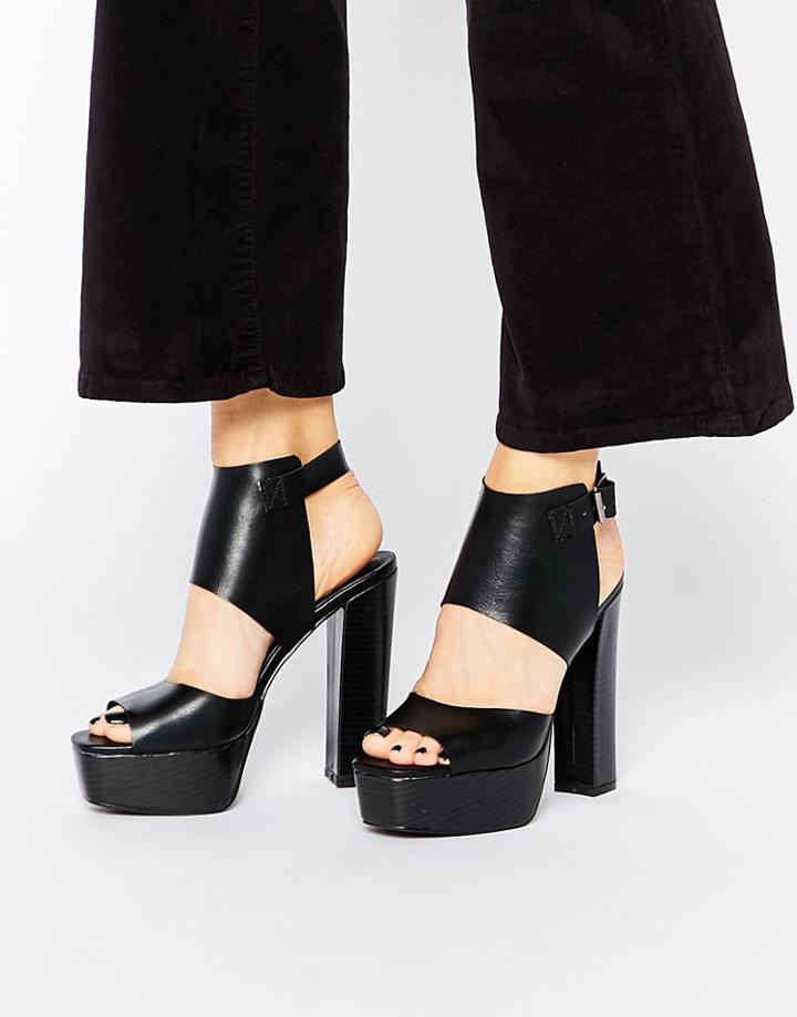 London Rebel Platform Heeled Sandals - Black Pu