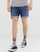 Asos Design Slim Denim Shorts In Dark Wash - Blue