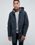Jack & Jones Vintage Fishtail Parka With Quilted Linning And Removable Wire Frame Hood - Navy