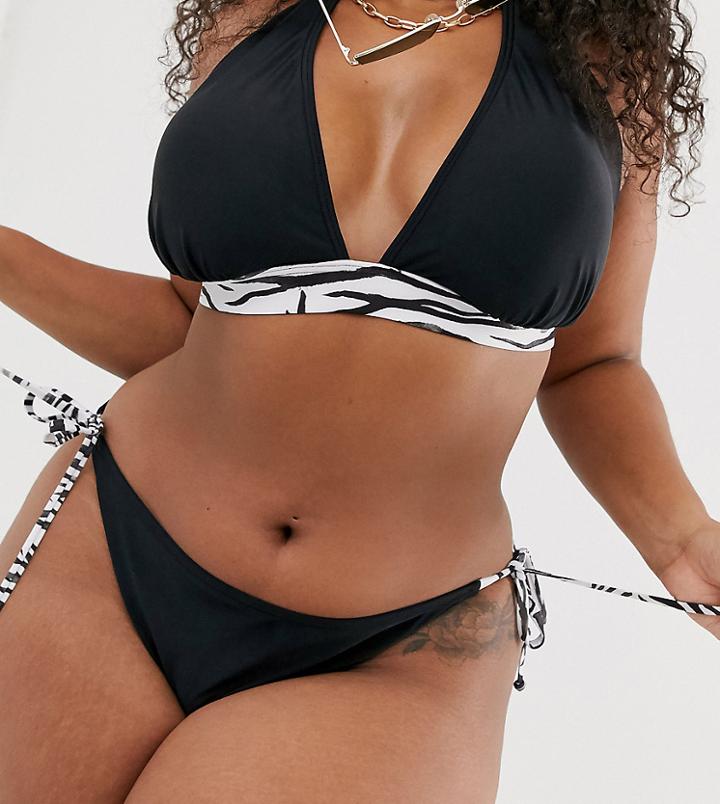 South Beach Curve Exclusive Mix And Match String Bikini Bottoms In Zebra-black