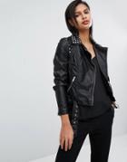 Vero Moda Studded Leather Look Biker Jacket - Black