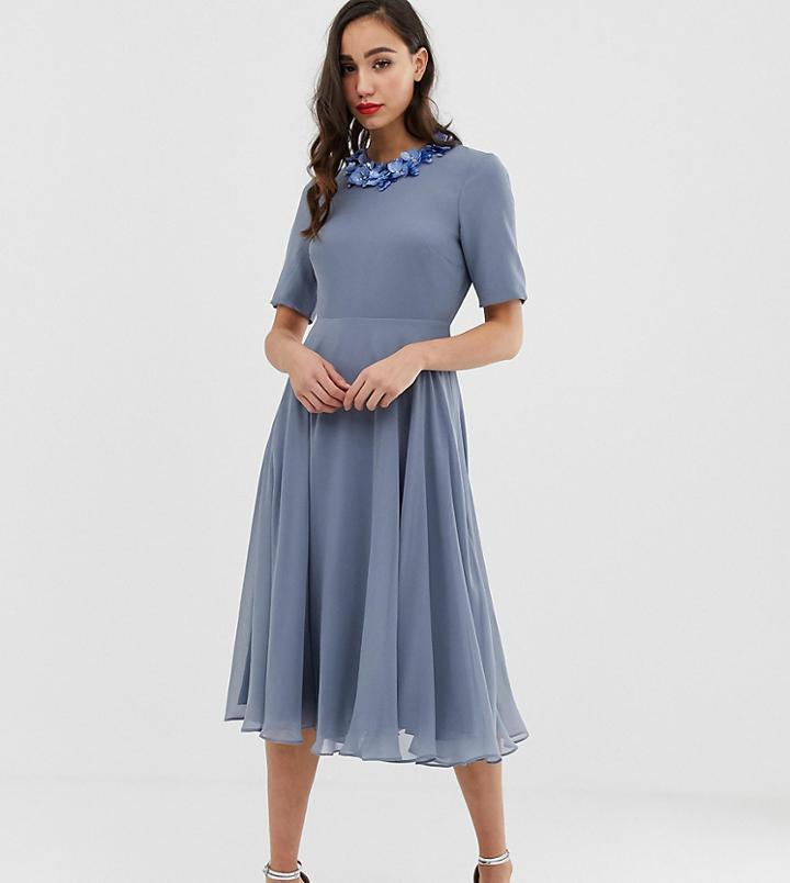 Asos Design Tall Crop Top Embellished Neckline Midi Dress-multi