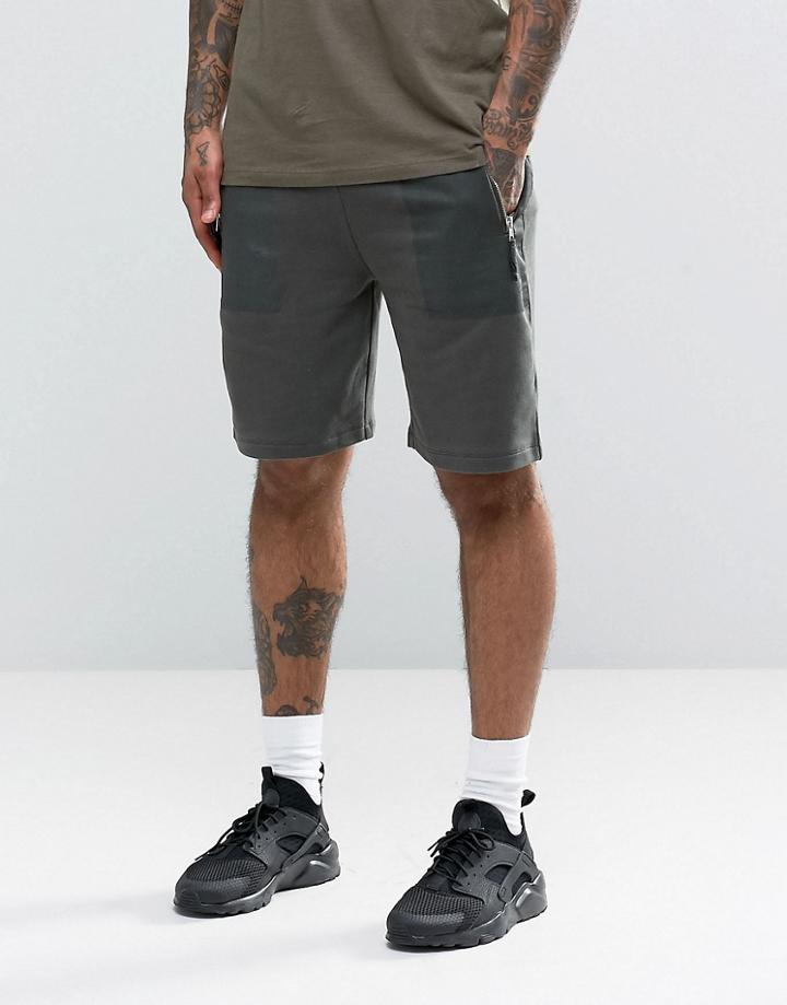 Asos Jersey Shorts In Khaki With Printed Pocket - Green