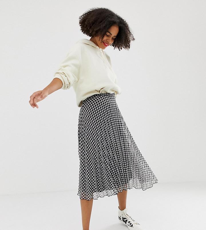 Glamorous Pleated Midi Skirt In Pleated Gingham