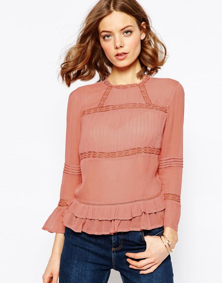 Asos Vintage Pretty Victoriana Blouse - Pink