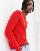 Pull & Bear Ribbed Sweater In Red - Red