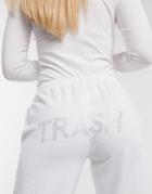 Skinnydip X Jade Thirlwall Sweatpants With Trash Crystal Slogan Co-ord-white