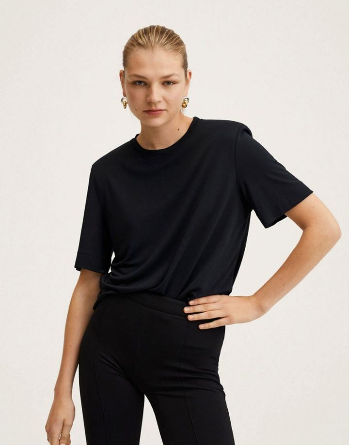 Mango T-shirt With Statement Shoulder Pads In Black