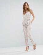 Little Mistress Lace Tie Waist Jumpsuit - White