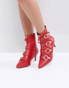 Carvela Sparky Red Leather Kitten Heeled Ankle Boots - Red