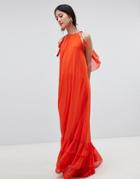Y.a.s Halter Maxi Dress With Tiered Hem - Orange