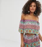 Asos Design Tall Frill Beach Top In Tile Print Two-piece-multi
