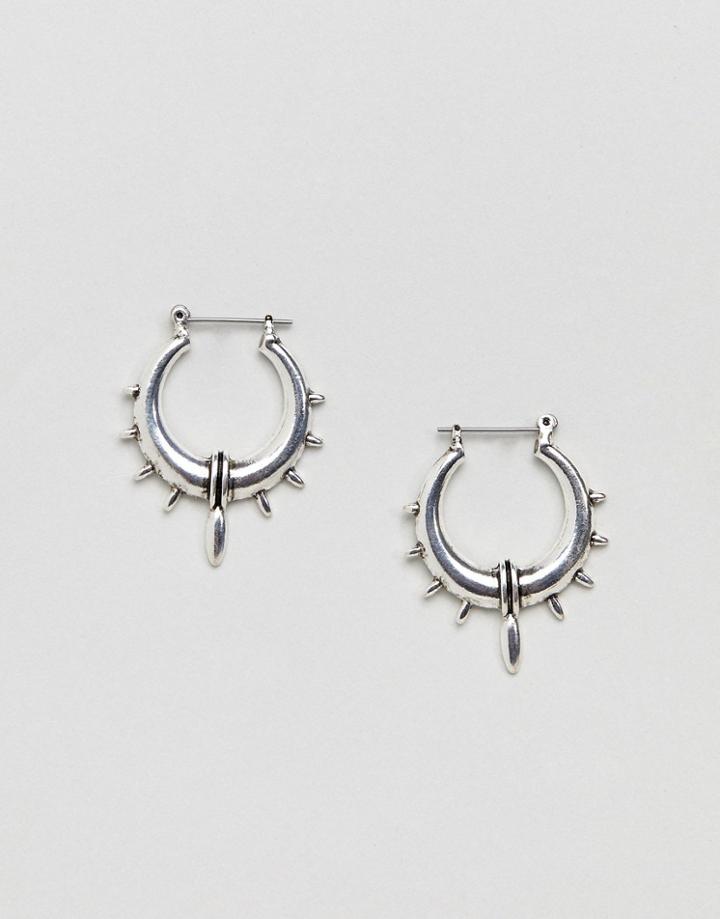 Asos Spike Detail Thick Hoop Earrings - Silver
