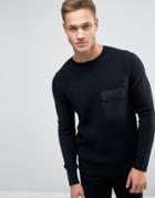 New Look Sweater With Military Pocket In Black - Black