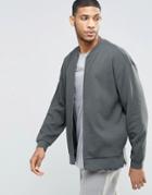 Asos Oversized Jersey Bomber With Split Hem In Khaki - Khaki
