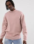 Asos Design Oversized Sweatshirt With Turtleneck In Pink - Pink