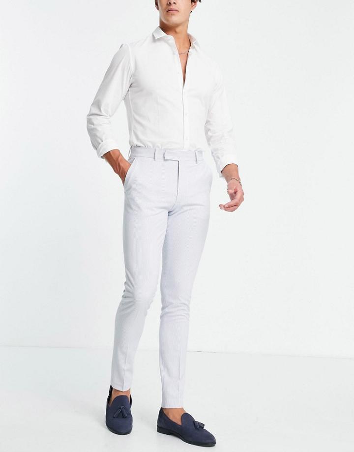 Asos Design Skinny Suit Pants In Blue Seersucker Stripe-blues