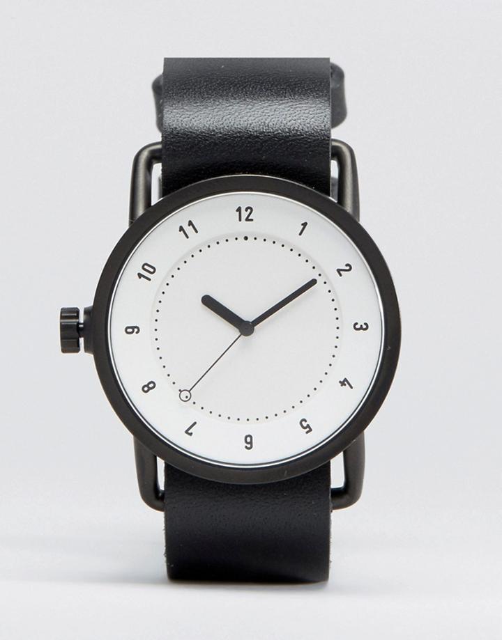 Tid No 1 Leather Watch In Black With White Face - Black