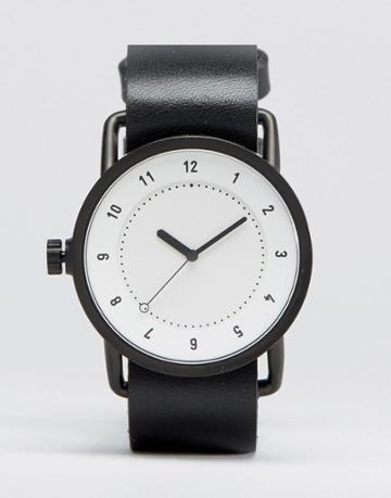 Tid No 1 Leather Watch In Black With White Face - Black