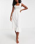 Accessorize Frill Shoulder Embroidered Beach Midi Dress In Cream-white