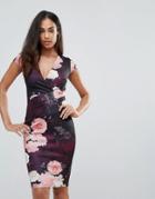 Jessica Wright Plunge Neck Floral Bodycon Dress - Multi