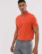 Asos Design Organic Polo Shirt With Zip Neck In Red - Red