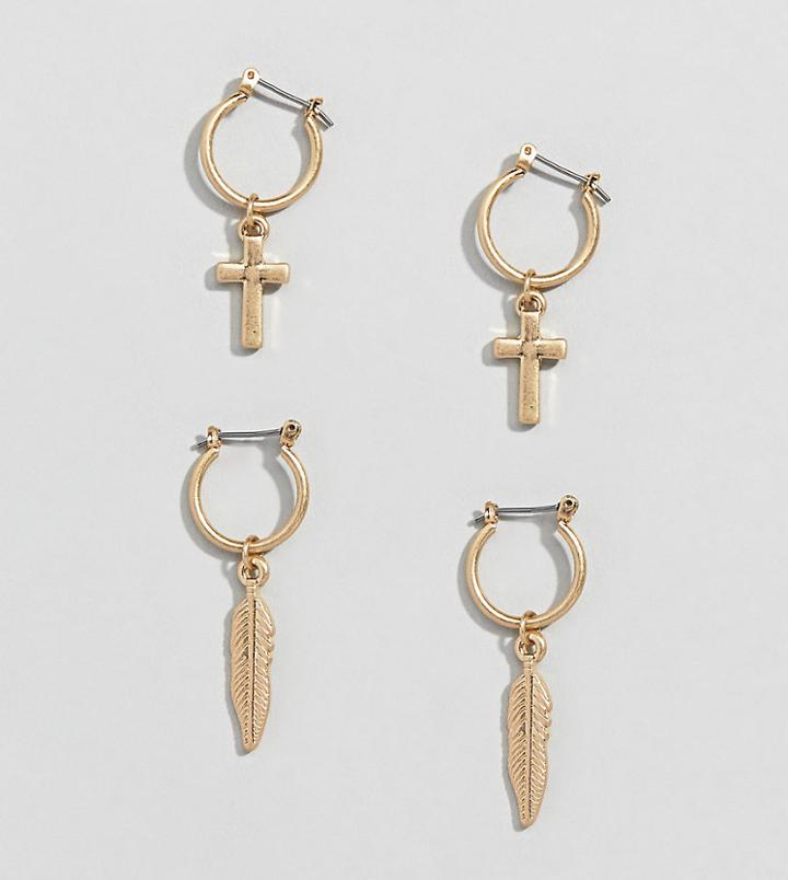 Uncommon Souls 2 Pack Earrings In Cross And Feather - Gold