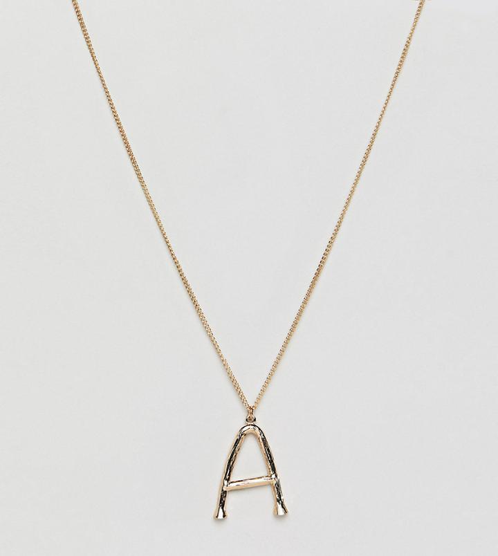 Designb London Gold A Initial Textured Pendant Necklace - Gold