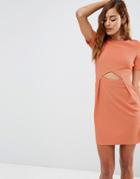 Asos Tulip Mini Dress With Cut Out In Texture - Dusty Pink