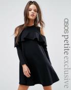 Asos Petite Cold Shoulder Sweat Dress With Ruffle - Black