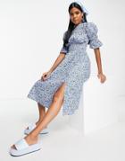 Influence Midi Smock Dress In Blue Ditsy Floral