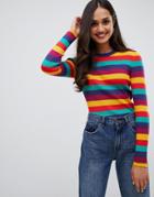 Brave Soul Purdy Rainbow Stripe Sweater - Multi